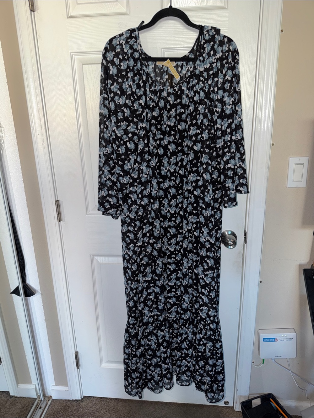 Michael Kors Black Maxi Dress with Light Blue Floral Print